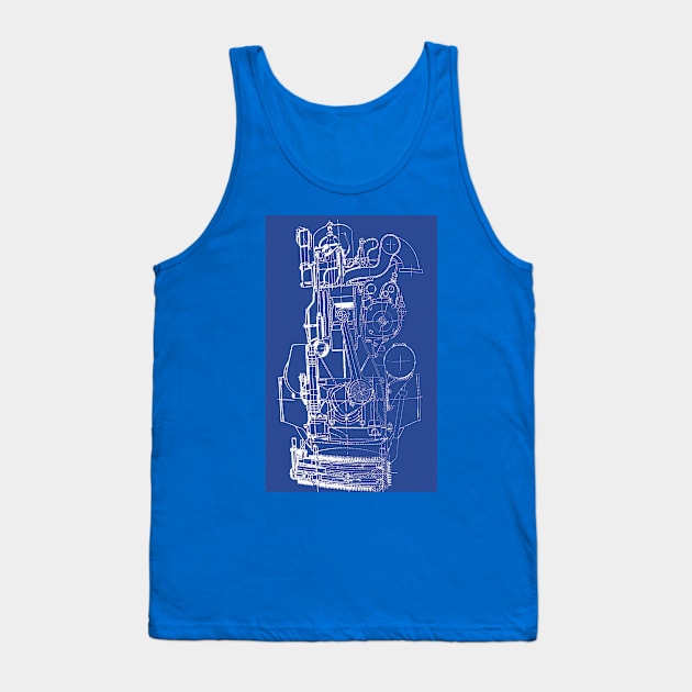 Overhead Valve Diesel Engine Drawing Tank Top by Alchemia